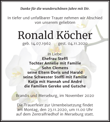 Traueranzeige von Ronald Köcher von Mitteldeutsche Zeitung Merseburg/Querfurt