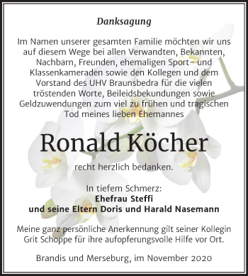 Traueranzeige von Ronald Köcher von Mitteldeutsche Zeitung Merseburg/Querfurt