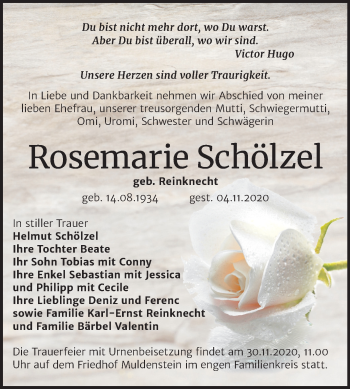 Traueranzeige von Rosemarie Schölzel von Mitteldeutsche Zeitung Bitterfeld / Wittenberg