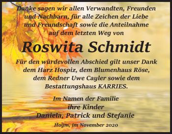 Traueranzeige von Roswita Schmidt von Mitteldeutsche Zeitung Aschersleben