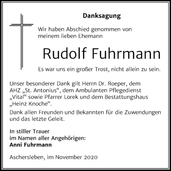 Traueranzeige von Rudolf Fuhrmann von Mitteldeutsche Zeitung Aschersleben