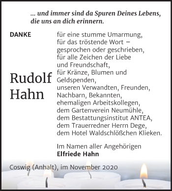 Traueranzeige von Rudolf  Hahn von Super Sonntag Wittenberg