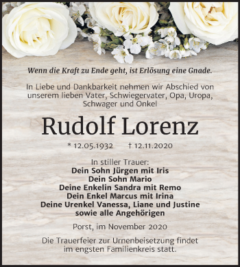 Traueranzeige von Rudolf Lorenz von Mitteldeutsche Zeitung Köthen
