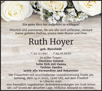 Traueranzeige von Ruth Hoyer von Wochenspiegel Bitterfeld