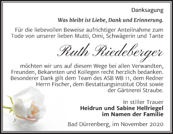 Traueranzeige von Ruth Riedeberger von Mitteldeutsche Zeitung Merseburg/Querfurt
