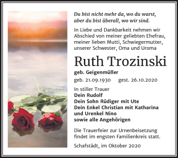 Traueranzeige von Ruth Trozinski von Mitteldeutsche Zeitung Merseburg/Querfurt