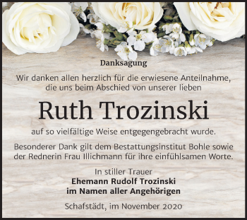 Traueranzeige von Ruth Trozinski von Super Sonntag Merseburg/Querfurt