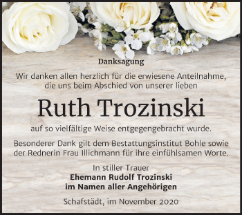 Traueranzeige von Ruth Trozinski von Mitteldeutsche Zeitung Merseburg/Querfurt