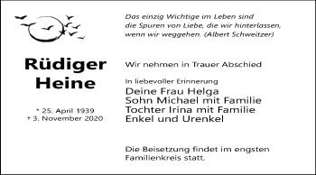 Traueranzeige von Rüdiger Heine von Super Sonntag Wittenberg