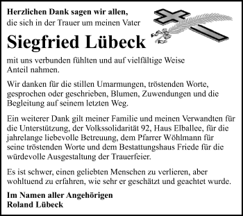 Traueranzeige von Siegfried Lübeck von Super Sonntag Dessau-Roßlau
