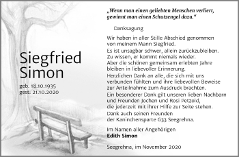 Traueranzeige von Siegfried Simon von Super Sonntag Wittenberg