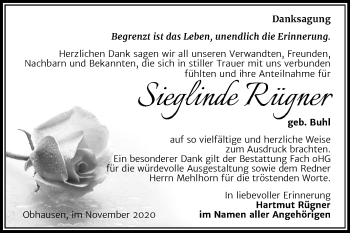 Traueranzeige von Sieglinde Rügner von Wochenspiegel Merseburg/Querfurt
