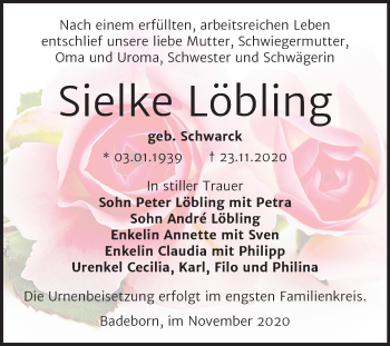 Traueranzeige von Sielke Löbling von Mitteldeutsche Zeitung Quedlinburg