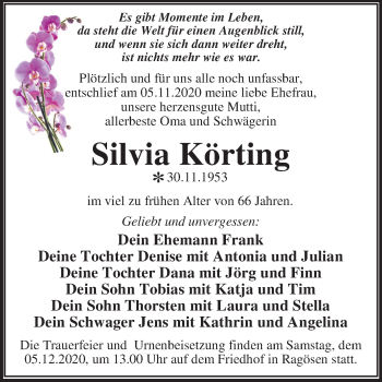 Traueranzeige von Silvia Körting von Mitteldeutsche Zeitung Wittenberg