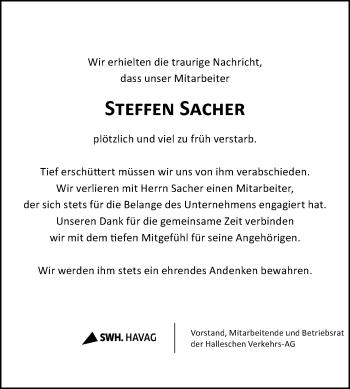Traueranzeige von Steffen Sacher von Mitteldeutsche Zeitung Halle/Saalkreis