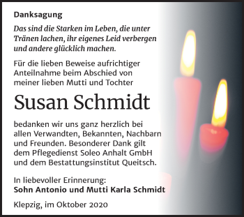 Traueranzeige von Susan Schmidt von Super Sonntag Köthen