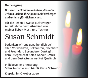 Traueranzeige von Susan Schmidt von Mitteldeutsche Zeitung Köthen