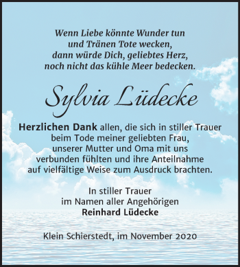 Traueranzeige von Sylvia Lüdecke von Wochenspiegel Aschersleben