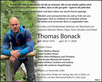 Traueranzeige von Thomas Bonack von Mitteldeutsche Zeitung Zeitz