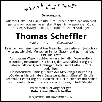 Traueranzeige von Thomas Scheffler von Super Sonntag Quedlinburg