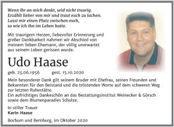 Traueranzeige von Udo Haase von Mitteldeutsche Zeitung Bernburg