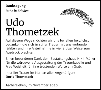 Traueranzeige von Udo Thometzek von Mitteldeutsche Zeitung Aschersleben