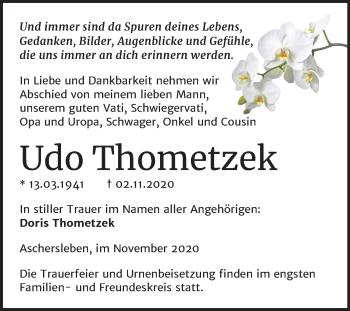 Traueranzeige von Udo Thometzek von Wochenspiegel Aschersleben