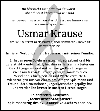 Traueranzeige von Usmar Krause von Super Sonntag Aschersleben