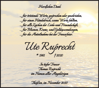 Traueranzeige von Ute Ruprecht von Super Sonntag Zeitz