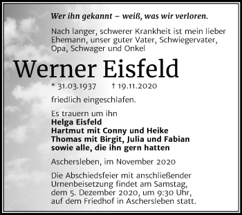 Traueranzeige von Werner Eisfeld von Mitteldeutsche Zeitung Aschersleben