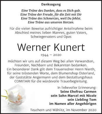 Traueranzeige von Werner Kunert von Wochenspiegel Weißenfels