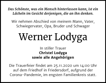 Traueranzeige von Werner Lodyga von Mitteldeutsche Zeitung Bitterfeld