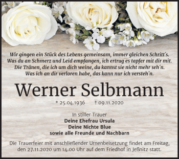 Traueranzeige von Werner Selbmann von Wochenspiegel Bitterfeld