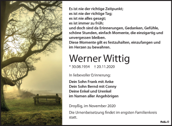 Traueranzeige von Werner Wittig von Super Sonntag Zeitz