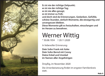 Traueranzeige von Werner Wittig von Mitteldeutsche Zeitung Zeitz