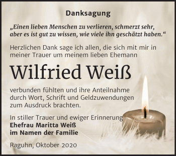 Traueranzeige von Wilfried Weiß von Mitteldeutsche Zeitung Bitterfeld