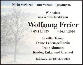 Traueranzeige von Wolfgang Freier von Mitteldeutsche Zeitung Quedlinburg