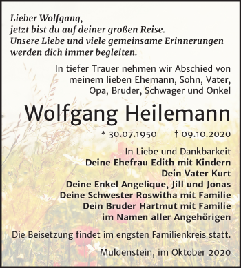 Traueranzeige von Wolfgang Heilemann von Wochenspiegel Bitterfeld