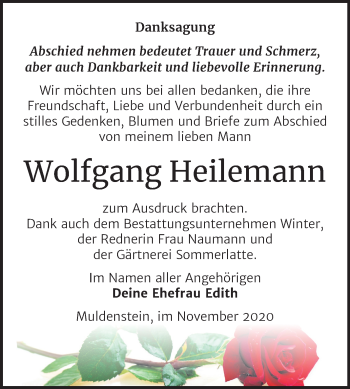 Traueranzeige von Wolfgang Heilemann von Mitteldeutsche Zeitung Bitterfeld