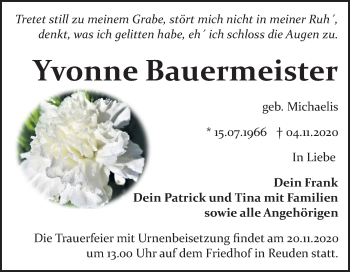 Traueranzeige von Yvonne Bauermeister von Mitteldeutsche Zeitung Bitterfeld
