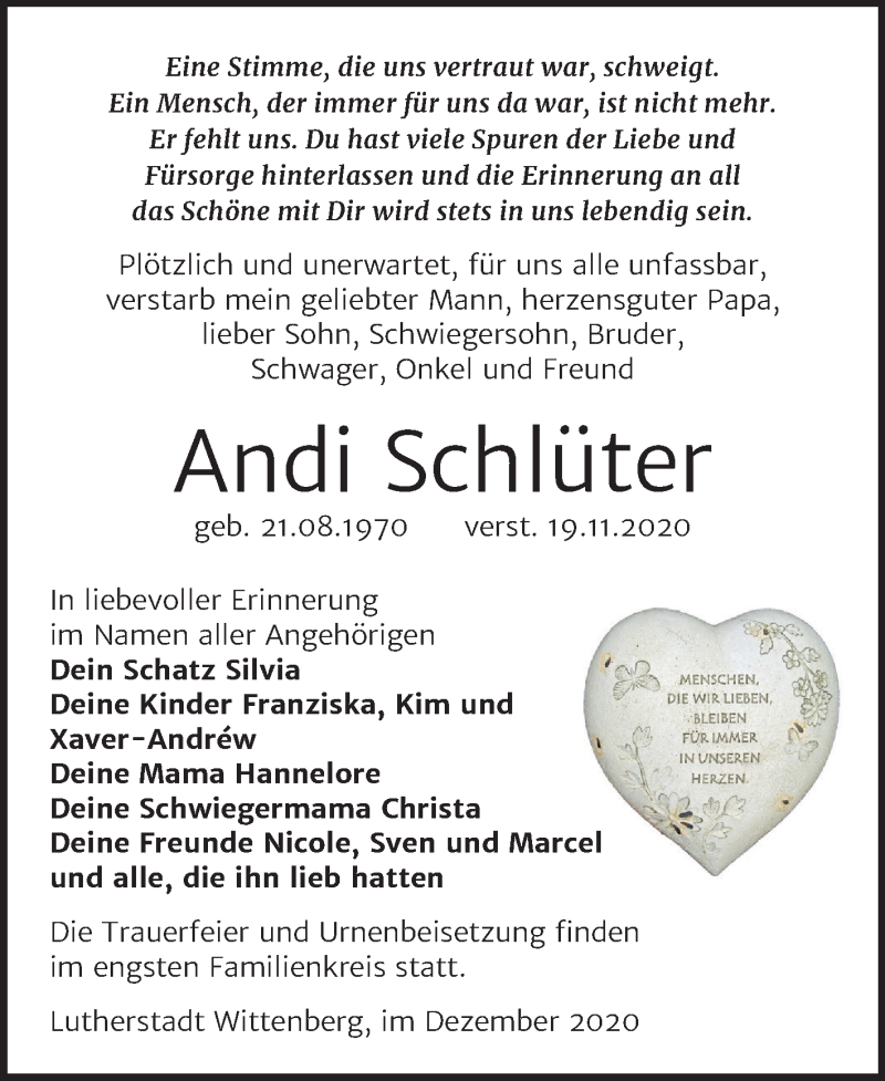  Traueranzeige für Andi Schlüter vom 05.12.2020 aus Mitteldeutsche Zeitung Wittenberg