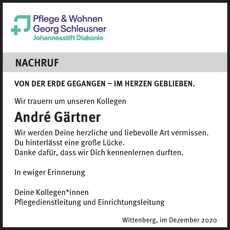 Traueranzeigen von Andre Gärtner www.abschiednehmen.de