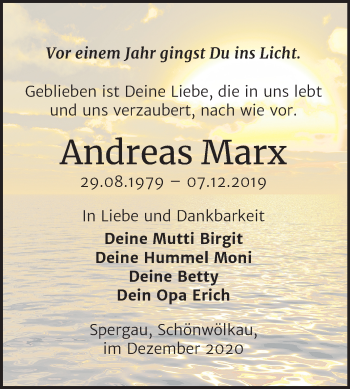 Traueranzeige von Andreas Marx von Super Sonntag Merseburg/Querfurt