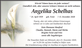 Traueranzeige von Angelika Schelhas von Mitteldeutsche Zeitung Quedlinburg
