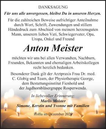 Traueranzeige von Anton Meister von Mitteldeutsche Zeitung Sangerhausen
