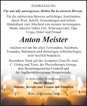 Traueranzeige von Anton Meister von Super Sonntag Sangerhausen