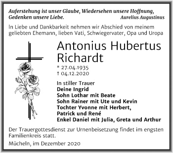 Traueranzeige von Antonius Hubertus Richardt von Super Sonntag Merseburg/Querfurt
