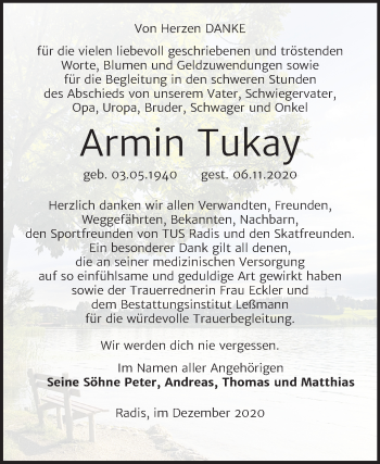 Traueranzeige von Armin Tukay von Super Sonntag Wittenberg