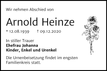 Traueranzeige von Arnold Heinze von Super Sonntag Wittenberg