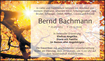 Traueranzeige von Bernd Bachmann von Mitteldeutsche Zeitung Bernburg